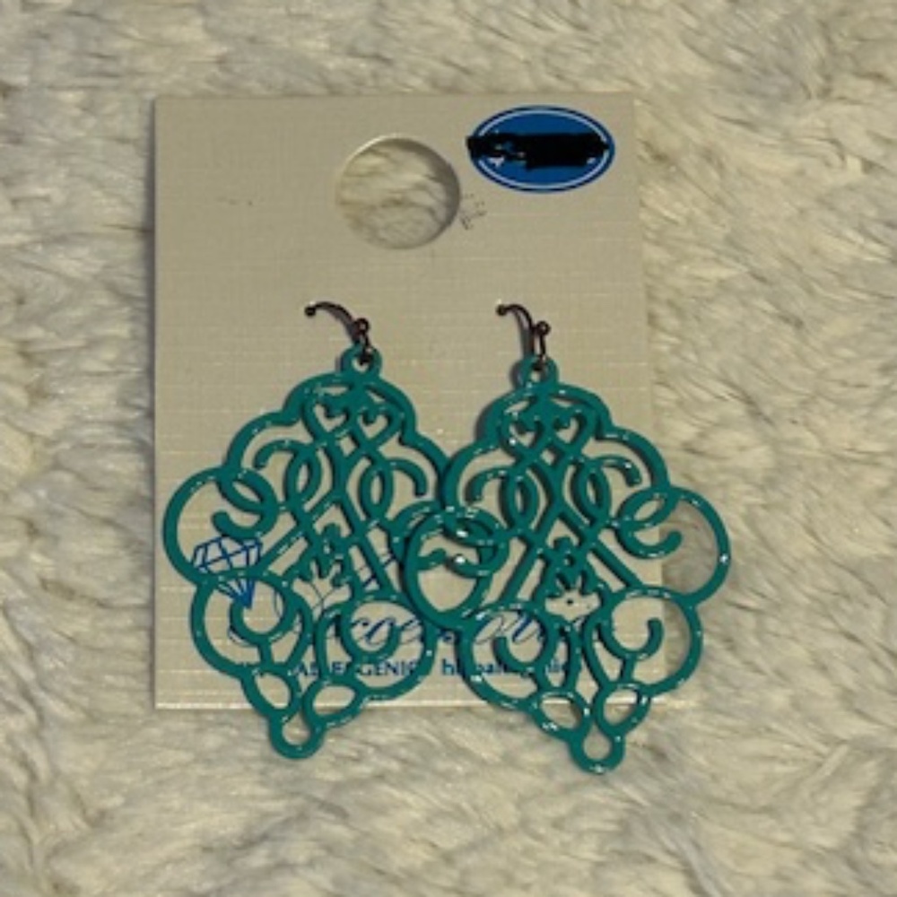 Hypoallergenic intricate green/teal earrings -New